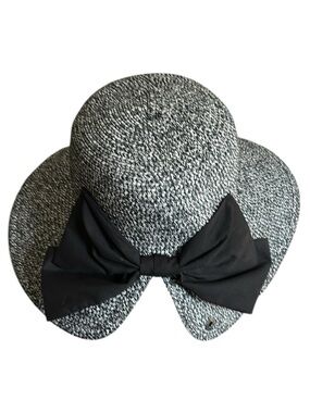 Peter Grimm Joyce Sun Hat in Black and White Tweed with Big Bow Accent